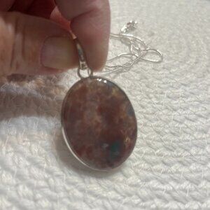 Beautiful POPPY JASPER Handmade Sterling 925 Pendant/Chain #389D